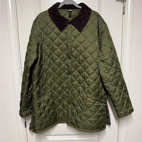 Barbour Quilted Olive Green Jacket with Brown Collar - Picture 1 of 4